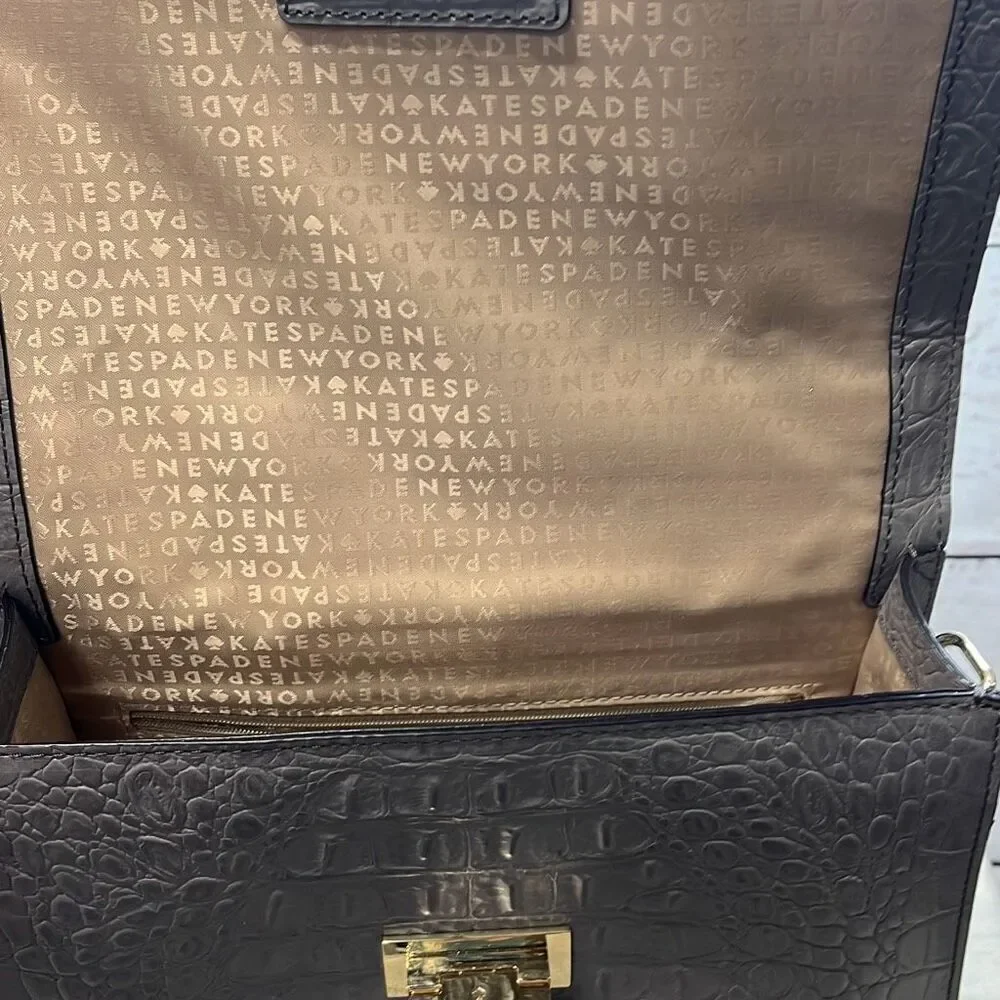 Kate‎ Spade New York Gray Croc Embossed Leather Top Handle Flap Bag